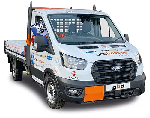 Rent Free Gas Cylinders delivery by Gas Bottles Direct featuring Gazza, the GBD Delivery Driver